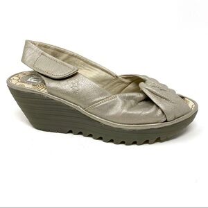 Fly London Yakin Wedge Sandal Silver Leather